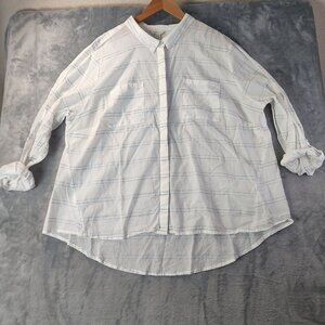 Cato Womens Plus Size Button‎ Up Shirt 22/24W White Striped Cotton Casual Top